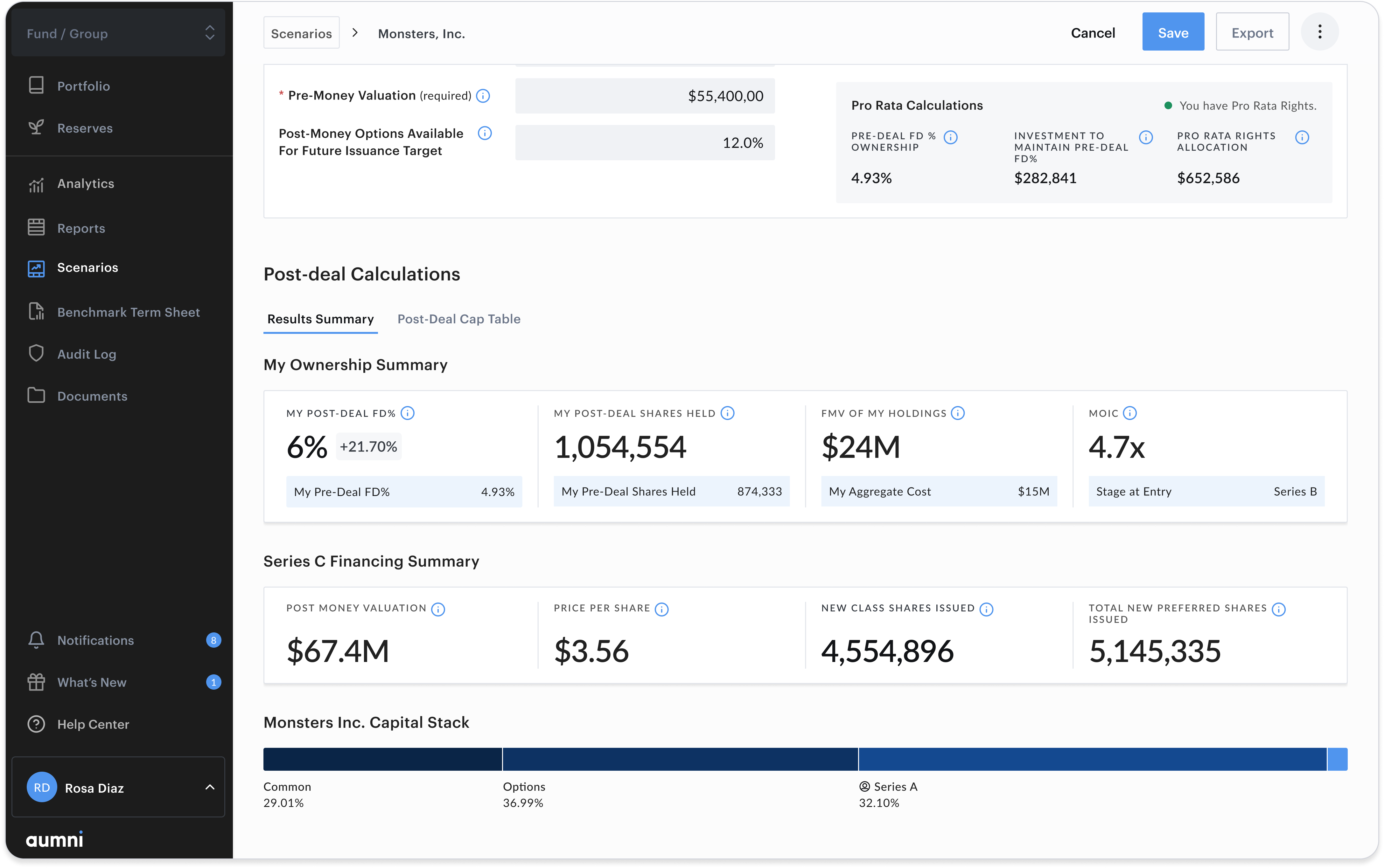 Pro Rata feature and ownership summary